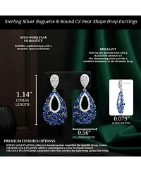 Captivating Sterling Silver Pear Shape Drop Earrings with Baguette and Round Cubic Zirconia