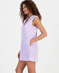 J Valdi Women's Sleeveless Zip-Up Swim Cover Up Hoodie