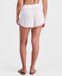 Miken Women's Lemon Embroidered Pull-On Swim Cover Up Shorts, Macy's Exclusive