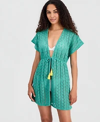Miken Women's Crochet Tassel Short-Sleeve Swim Cover Up Kimono, Macy's Exclusive