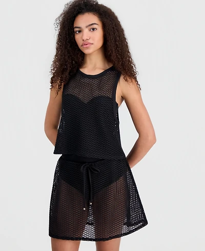 Miken Women's Crochet Swim Cover Up Crop Tank Top, Macy's Exclusive