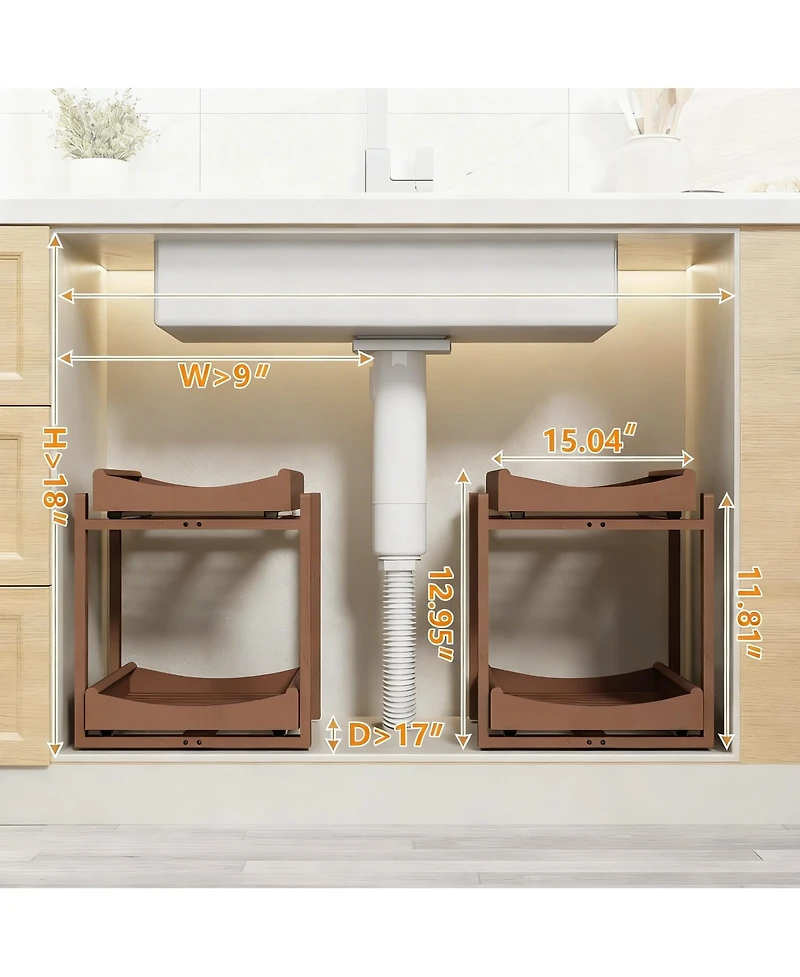 Yigii Adjustable 2-Tier Under Sink Organizer with Pull-Out Drawer for Home Use