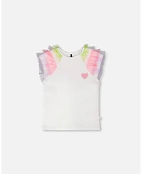Deux par Girl Jersey T-Shirt with Multicolor Mesh Sleeves - Child