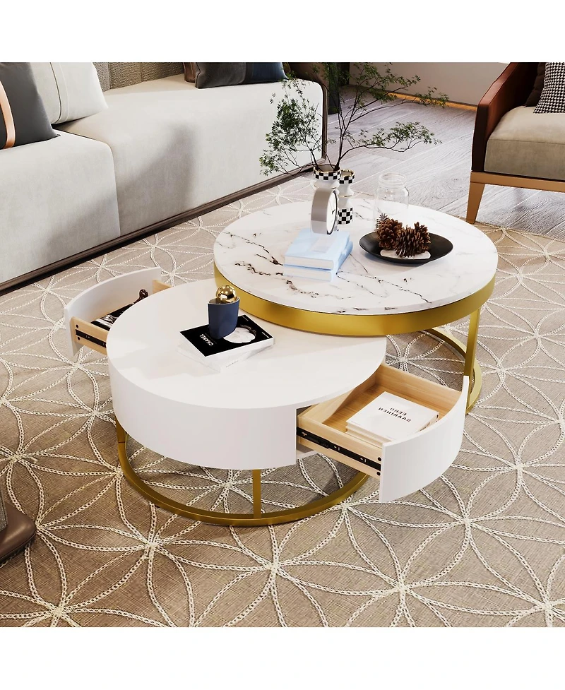 Streamdale Modern Round Nesting Coffee Table with Drawers