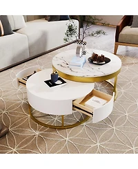 Streamdale Modern Round Nesting Coffee Table with Drawers