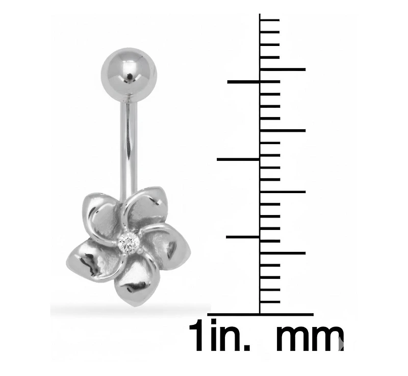 Curata Jewelry Solid 14k Yellow or White Gold 14G Cubic Zirconia Plumeria Flower Belly Button Ring Body Piercing