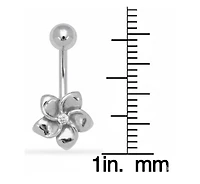 Curata Jewelry Solid 14k Yellow or White Gold 14G Cubic Zirconia Plumeria Flower Belly Button Ring Body Piercing