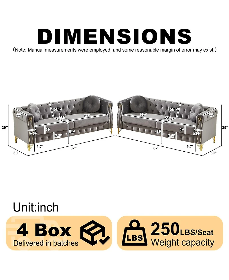 Streamdale Chesterfield Sofa with Copper Studs & Tufted Buttons, Metal Legs