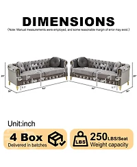 Streamdale Chesterfield Sofa with Copper Studs & Tufted Buttons, Metal Legs