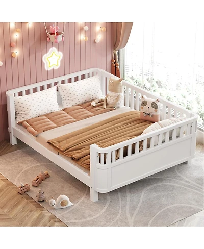 Streamdale Furniture Full Size Wood Platform Bed with Rails for Kids