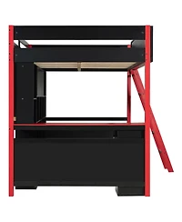 Streamdale Furniture Full Size Wood Loft Bed with Desk, Ample Storage Space and Light