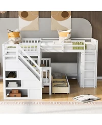 Streamdale Twin L-Shaped Bunk Bed w/ Desk, Wardrobe & 3 Drawers, White