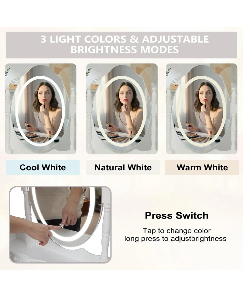 Streamdale Furniture Princess Vanity Desk Set with Mirror & Stool, 4 Drawers, Ample Storage