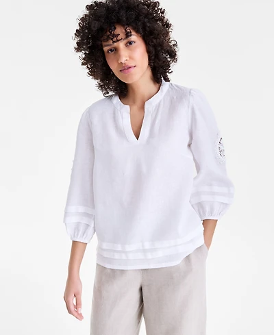 Charter Club Women's 100% Linen Pintuck-Trim Top, Macy's Exclusive
