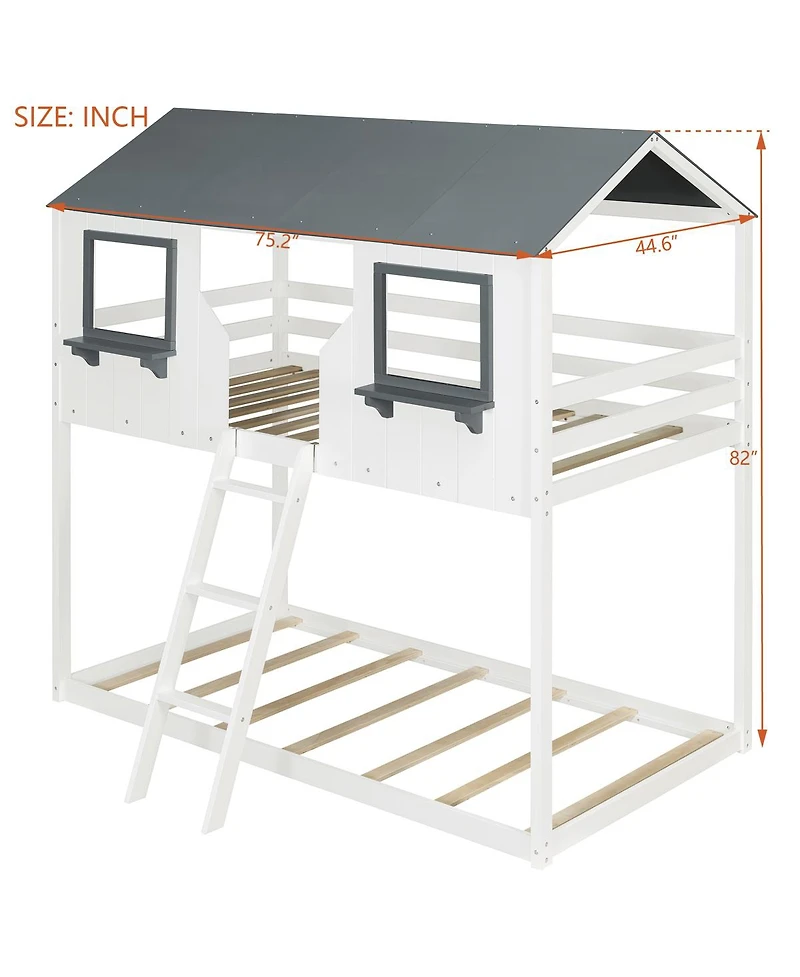 Streamdale Furniture Streamdale Wood Bunk Bed with Roof & Ladder