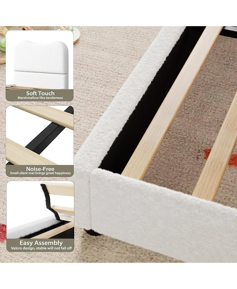 gaomon Bed Frame with Upholstered Headboard, Soft Low Profile Sturdy Platform Rounded Corners Design, Wooden Slats