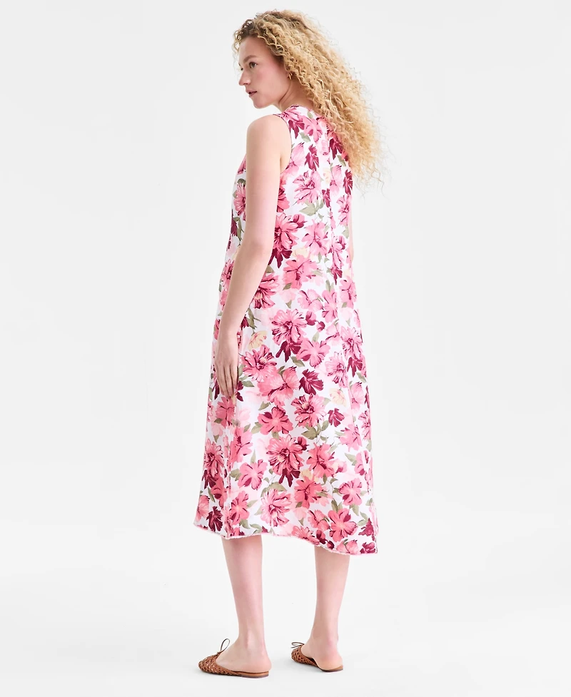 Charter Club Women's 100% Linen Floral-Print Tank Midi Dress, Macy's Exclusive