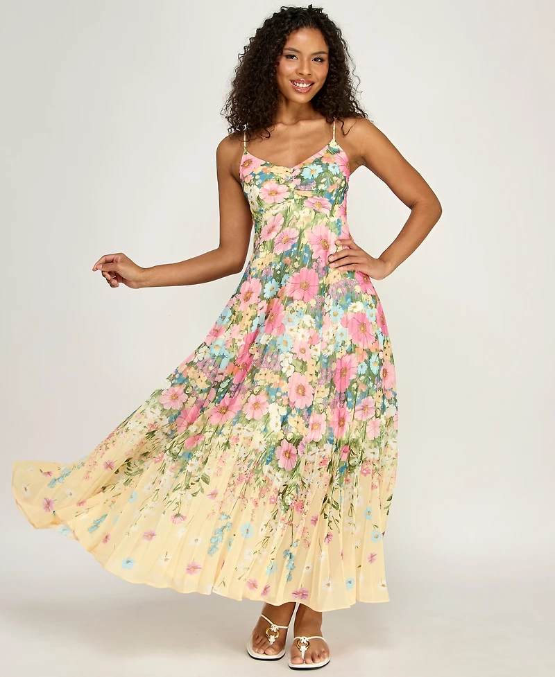 Alex & Sophia Women's V-Neck Floral Print Chiffon Dress