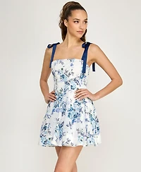 Alex & Sophia Women's Square Neck Printed Fit and Flare Dress