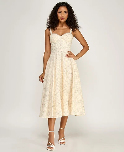 Alex & Sophia Women's Sweetheart Neck Clip Dot Midi Dress