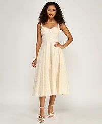 Alex & Sophia Women's Sweetheart Neck Clip Dot Midi Dress