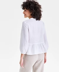 Charter Club Women's 100% Linen Embroidered-Front Peplum Top, Macy's Exclusive