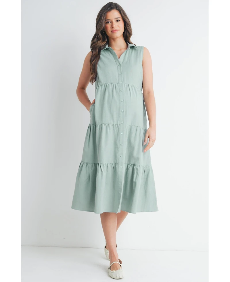 Hello Miz Maternity Nursing Button Front Sleeveless Shirt Dress
