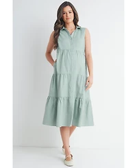 Hello Miz Maternity Nursing Button Front Sleeveless Shirt Dress