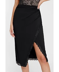 Popilush Women's Shapewear Slimming Lace Trim Midi Wrap Skirt