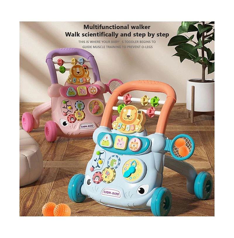 Bruce & Shark 2-in-1 Baby Push Walker Activity Center - Adjustable Anti-Tip Design for First Steps