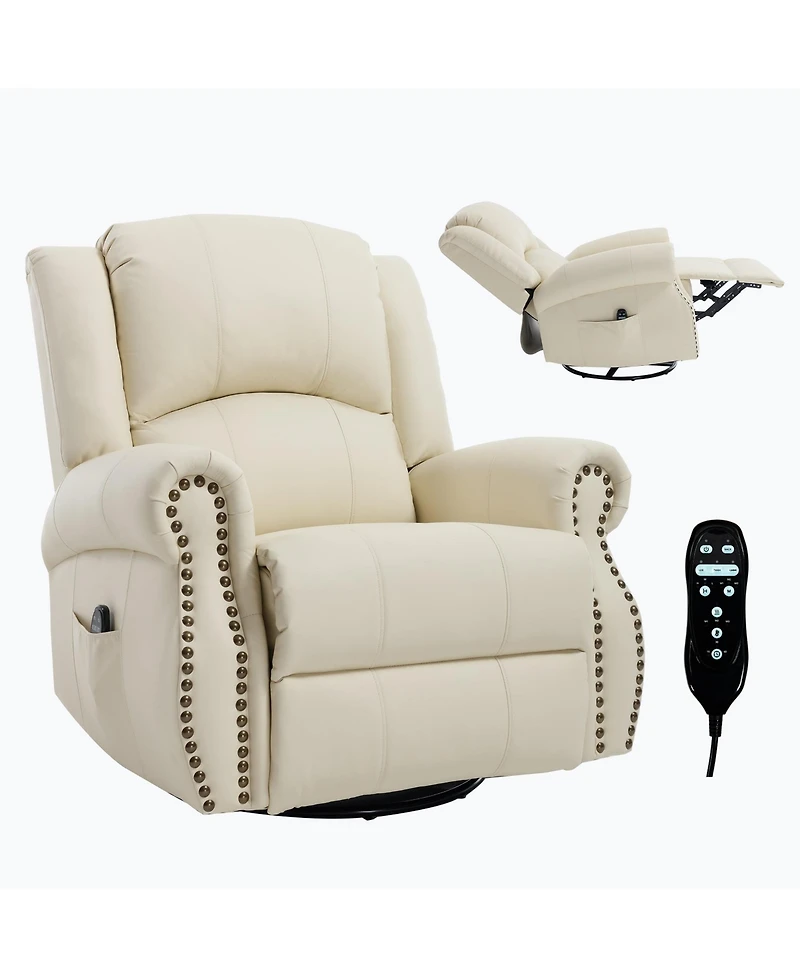 Clihome Heat Massage Manual Recliner Chair with Rocker and Swivel for Living Room