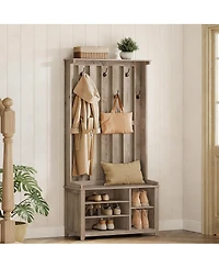 Yigii 7 Double Hooks Hall Tree with Shoe Bench and Storage