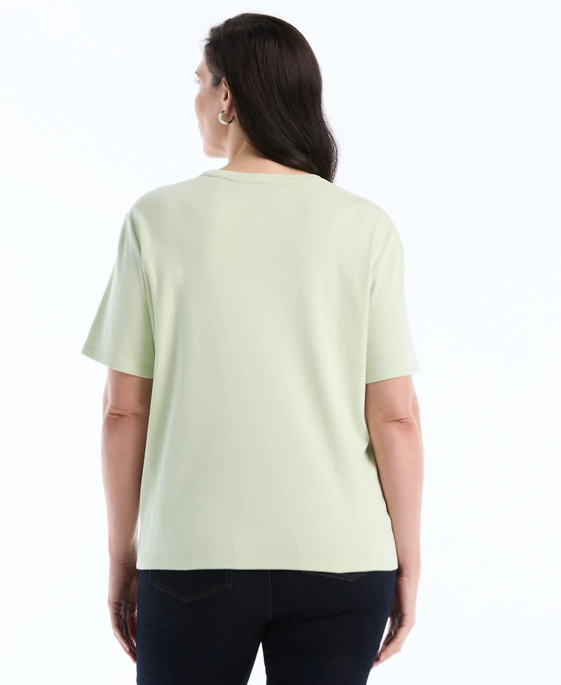 Rafaella Plus Button Detail Short-Sleeve Top