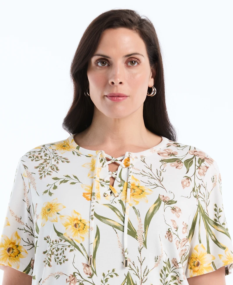 Rafaella Plus Short-Sleeve Lace-Up Top