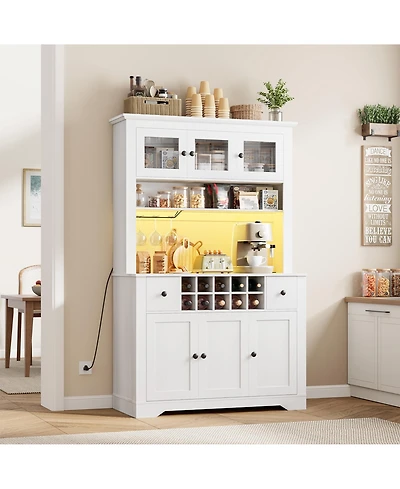 gaomon 68.7"Bar Cabinet,Kitchen Buffet with Hutch Wine with Charging Station,2 Drawers,10 Storage Shelves