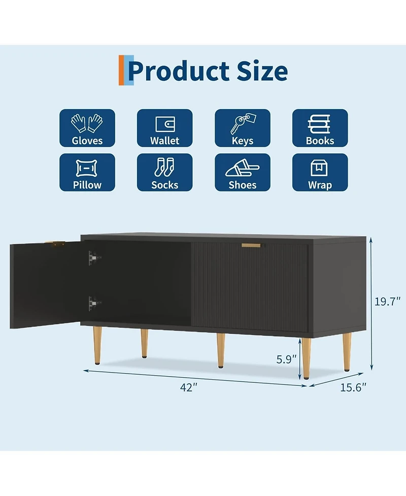 gaomon 42" Modern Fluted Wooden Shoe Storage Bench