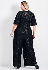 Avenue Women's Plus Petite Nada Sequin Puff Sleeve Jumpsuit