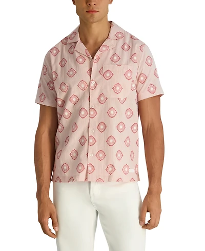 Karl Lagerfeld Paris Men's Seersucker Geometric Printed Short-Sleeve Shirt