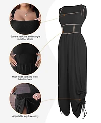 Popilush Women's Shapewear Metallic Knit Bodycon Sculpting Midi Slip Dress