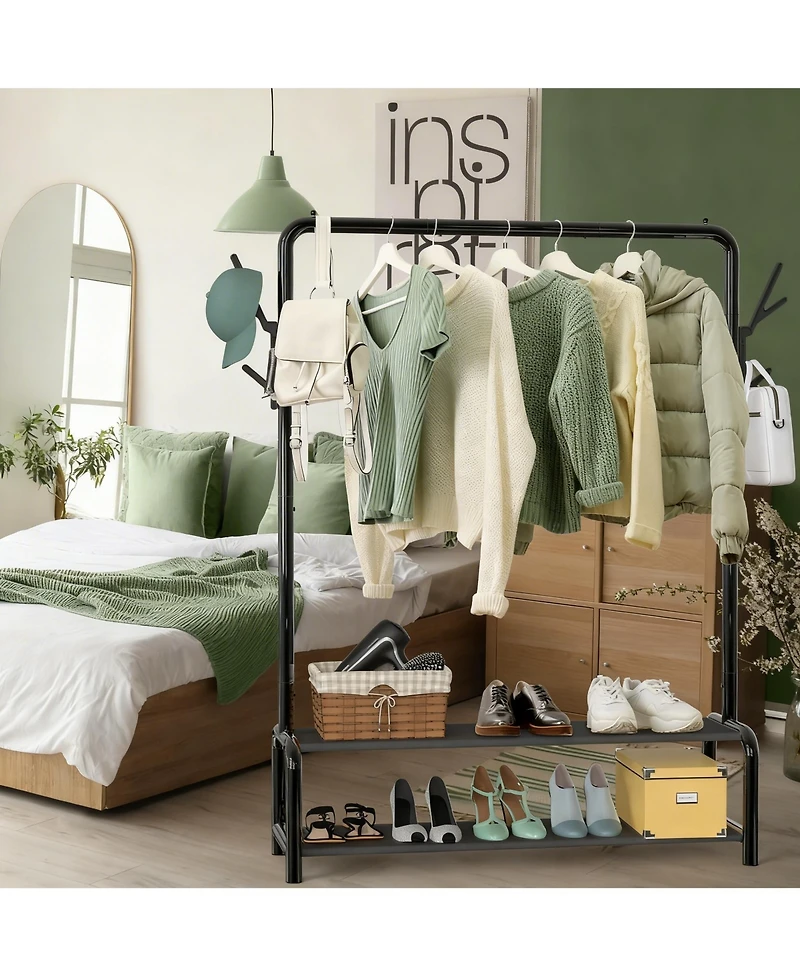 Yigii 52" Freestanding Steel Closet Rack with Storage Shelves & Hooks