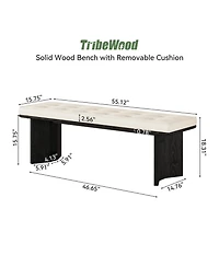 Tribesigns Solid Wood Bench with Removable Cushion, 55-Inch Modern Dining Bench for Entryway, Dining Room, Living Room, End of Bed