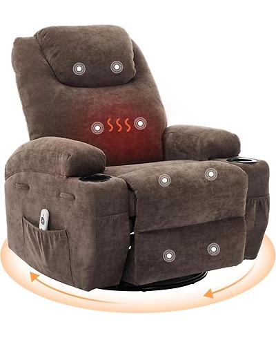 gaomon 360° Swivel Rocking Recliner Chair, Manual Fabric Nursery Recliner Glider with with Massage and Heating, Extented Footrest