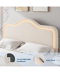 gaomon Upholstered Led Bed Frame with Adjustable Headboard and Footboard, Velvet Princess Platform Bedframe for Kids/Girls, Easy Assembly