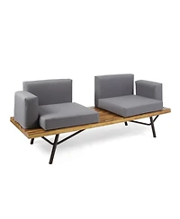 Flynama Outdoor 2 Seater Acacia Wood Sofa with Metal Legs Teak Finish Dark Gray Water Resistant Cushions for Garden Patio