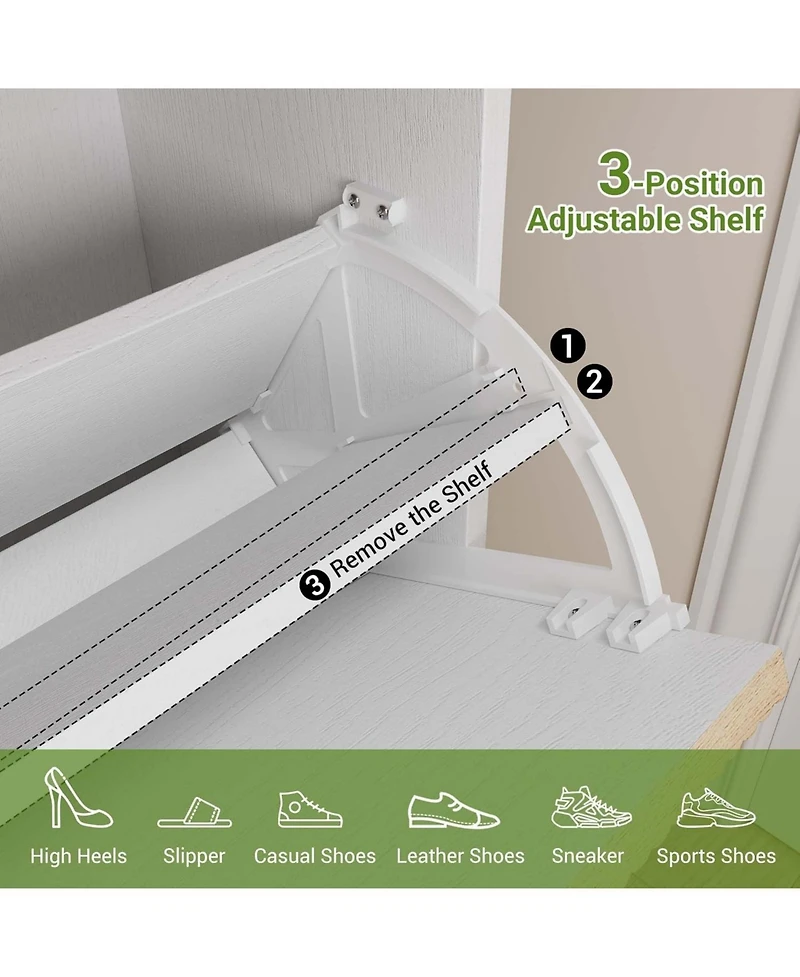 gaomon Farmhouse Shoe Cabinet with 2 Flip Drawers – Slim Fluted Shoe Organizer with Metal Legs for Entryway