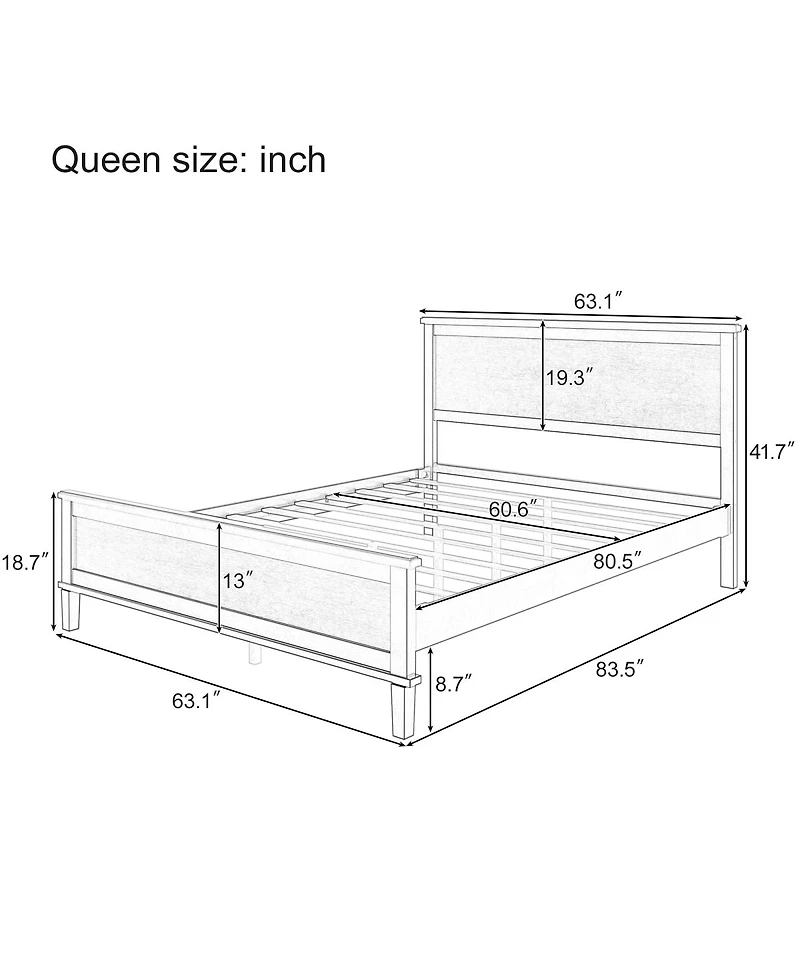 Streamdale Furniture 83 inches Mid-Century Queen Seadrift Wood Platform Bed with Headboard, No Box Spring Needed