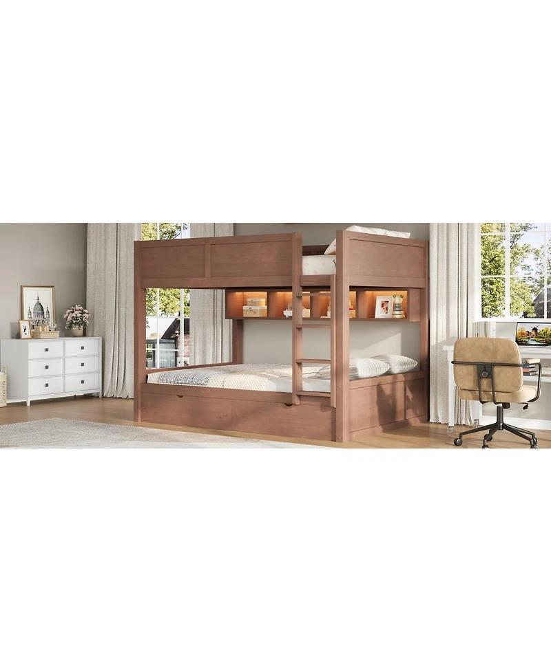 Streamdale Furniture Full Xl over Full Xl Bunk Bed with Storage, Led