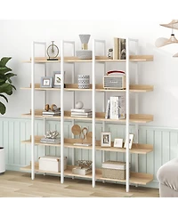 Streamdale Furniture 5 Tier Bookcase, Vintage Industrial Style Shelf, White Metal Frame, Oak