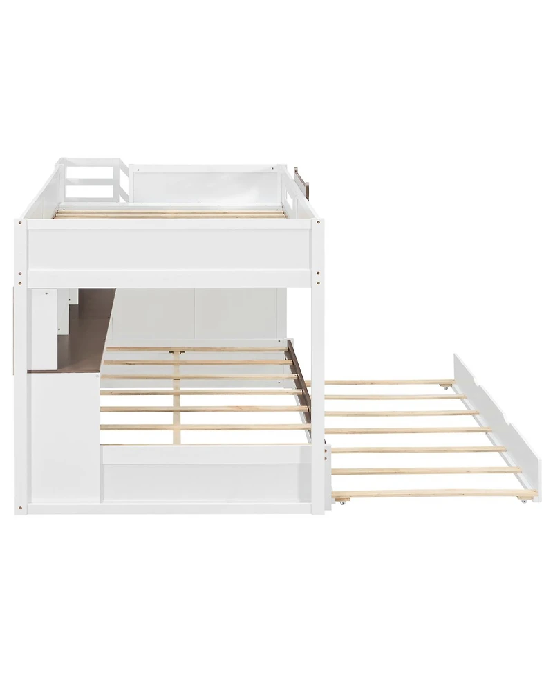 Streamdale Furniture Full Over Full Bunk Bed with Twin Size Trundle and Staircase, Shelves, Led
