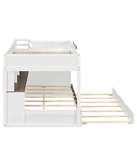 Streamdale Furniture Full Over Full Bunk Bed with Twin Size Trundle and Staircase, Shelves, Led